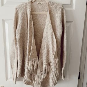 Hollister | Tan Open Knit Sweater with Fringe | Size M